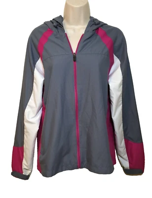 BCG Hooded Zip Up Jacket Gray Colorblock Women's M Windbreaker Bust 44.5" - Image 1 of 4