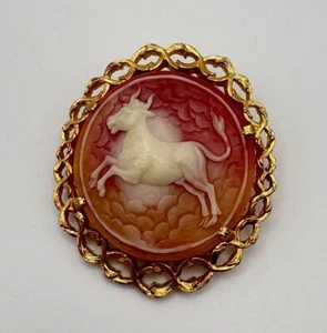 Broche Prendedor Camafeo Zodiaco Judy Lee Toro Tauro Tono Dorado Rosa Astrología - Imagen 1 de 7