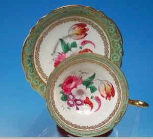 ANTIGUO PARAGON PORCELANA DE HUESO FINO HH LA REINA TAZA Y PLATILLO FLORAL HH REINA MARÍA - Imagen 1 de 8
