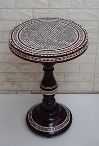 Handmade Side Table, 16" Round Moroccan Wood Coffee End Bedside Pedestal Table - Picture 1 of 5