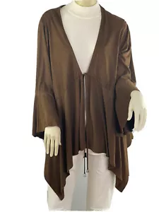 Avenue Jacket 18 / 20 Boho Faux Suede Brown Hippie Bell Sleeves Tie Stretch - Picture 1 of 6