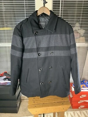 Abrigo de invierno Sean John Over negro mezcla de lana abotonada clásico mediano SKU #84 Foto 1 de 4