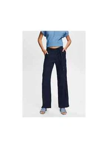 ESPRIT Women's Wide Leg Trousers - Navy Blue, 100% Linen, Size 12 / 30 Medium - Picture 1 of 6
