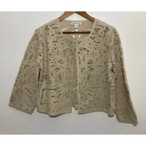 Coldwater Creek Size PM Cream Tan Lace Cropped Cardigan Cottagecore Feminine - Picture 1 of 7