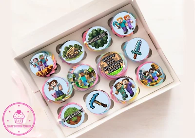 CLAIRES CUSTOM TOPPERS Minecraft Cupcake Edible Icing/Wafer Cake Toppers - Birthday 15 X 2”