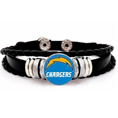 Los Angeles Chargers Mens Womens Black Leather Bracelet Football w GiftPg D14 Cover