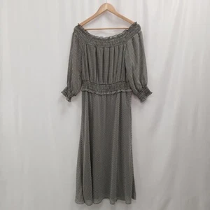 Whistles Verni Gingham Bardot Dress Size UK 14 Black Grey New RRP £199 FPL-RMF - Picture 1 of 9