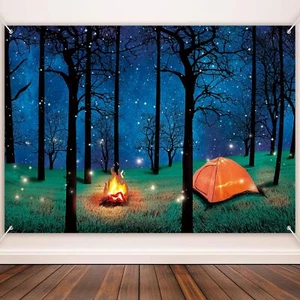 Camping Backdrop Photography Camper Birthday Party Banner Forest Tent Decoration - Picture 1 of 5