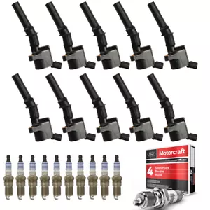 10 Ignition Coil & 10 Motorcraft Spark Plug For Ford E-450 Super Duty 6.8L FD503 - Picture 1 of 9