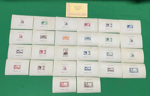 1952 Laos Postage, Air Mail Stamp Booklet Souvenir Sheet Set #1-17, C2-C4, J1-J6 Cover