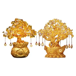 Citrine Money Tree Fortune Feng Shui Bonsai Traditional Chinese Crystal Ornament - Picture 1 of 13