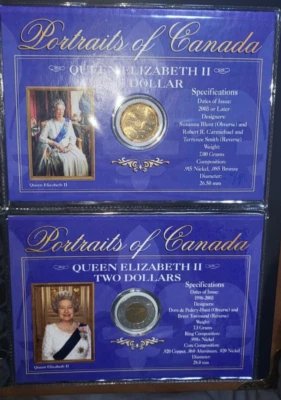 Portraits of Canada Queen Elizabeth II One Dollar And Two Dollars Coins Canada - Image 1 of 2