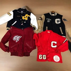 Vintage Athletic Letterman Lot Of 4 Bomber Jacket And Sweater - Picture 1 of 19