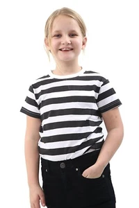 GIRLS LADIES RED BLACK BLUE STRIPED MEN T-SHIRT TOP VEST BOOK WEEK FANCY DRESS - Picture 1 of 5