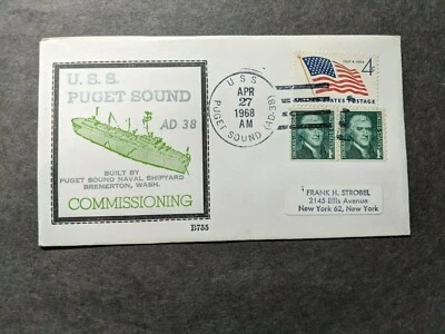 USS PUGET SOUND AD-38 Naval Cover 1968 BECK #B755 COMMISSIONED Cachet  - Image 1 of 2