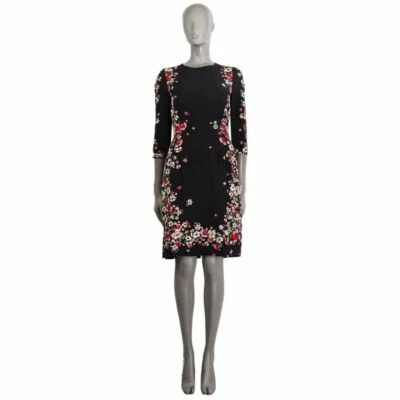 60406 auth DOLCE & GABBANA black FLORAL viscose Sheath Dress 44 L - Image 1 of 4