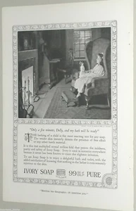 1918 IVORY SOAP advertisement, young girl and doll by a Colonial fireplace - Bild 1 von 3
