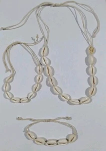 3pcs Natural White Cowrie Shell Choker Necklace + Bracelet + Anklet Adjustable - Picture 1 of 6