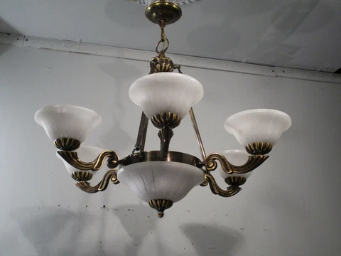 Antique   Chandelier  Bronze  and Alabaster 8 Lt. Classic Cover