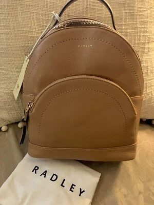 💕Mochila RADLEY LONDON Reeves Road pequeña de cuero con cremallera Dk. Mantequilla nueva con etiquetas Foto 1 de 4