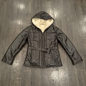Rare WILSON Hooded Leather/sherpa Jacket Medium Dark Brown/white Read Discript! - Picture 1 of 22