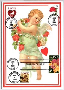 LOVE #2814 DOVE #2379 #2490 RED ROSE #2949 CHERUB VALENTINES NAKANO PERFINS CARD - Picture 1 of 1