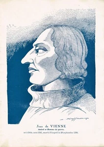 MARINE : 1943 GRAVURE ANCIENNE Jean de VIENNE AMIRAL 23x32cm - Foto 1 di 1