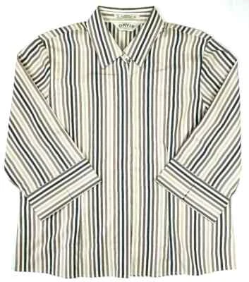 Camisa informal Orvis para mujer talla 14 botones delanteros manga 3/4 algodón marrón rayas Foto 1 de 4