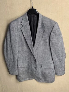 issue@ Bachrach Sport Coat Mens 44L Blue White Herringbone Silk Wool 2 Button - Picture 1 of 15