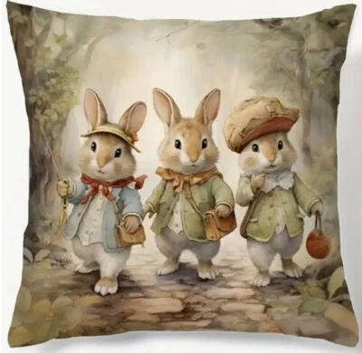 Adorable Funda Almohada Floral Conejito Jardín Primavera Pascua Decoración Hogar Vacaciones Foto 1 de 3