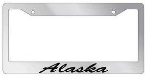 Chrome METAL License Plate Frame ALASKA CURSIVE Auto Accessory 1044 - Picture 1 of 1