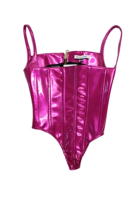 Corsé Top Rosa Talla XS Laquan Smith Mujer Imitación Charol Cuello Cuadrado Foto 1 de 4