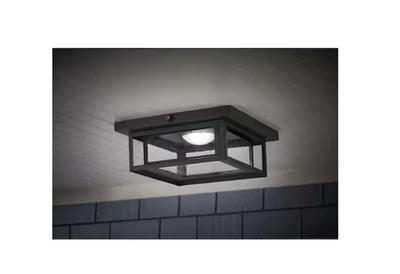 Home Decorators Mauvo Canyon 12 in. Black Dusk to Dawn LED Outdoor Ceiling Light - Image 1 of 4