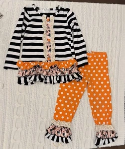 XXL Marie Nicole Halloween Two Piece Outfit Tunic Pants Ruffles Pumpkins Size 6  - Picture 1 of 6