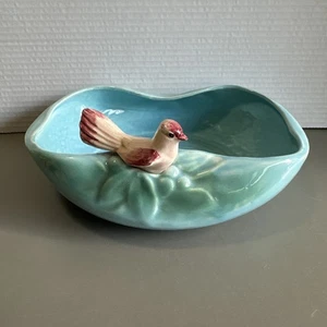 1940's McCoy "Bird Bath" Turquoise Blue Bowl/ Planter With Cardinal - Picture 1 of 6