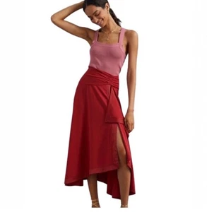 Falda midi envolvente con volantes Anthropologie Mare Mare talla grande roja - Imagen 1 de 11