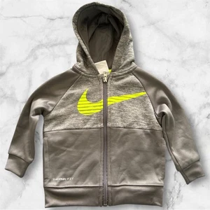 Nike Gray and Yellow Zip-Up Hoodie Boy Sweatshirt - Picture 1 of 4