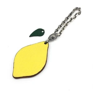 HERMES Taschenanhänger Zitrone Frucht Motiv gelb silber Schlüsselanhänger Leder restaurieren - Bild 1 von 7