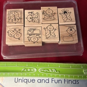 Stampin Up Baby First 2000 Set Of 8 Wood Mounted Rubber Stamps EUC - Picture 1 of 3