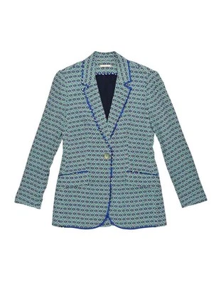 Casaco blazer macio estampa retrô Diane Von Furstenberg Roslyn azul verde tamanho 4 - Imagem 1 de 4