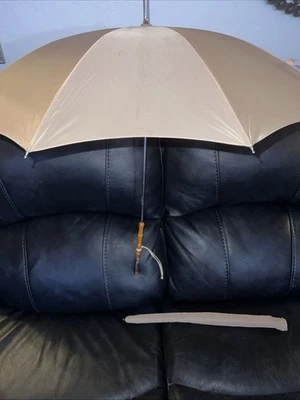 VNTG 1960’s Wood & Bamboo Stick Umbrella French Parasol Beige w/ Cover READ - Image 1 of 4