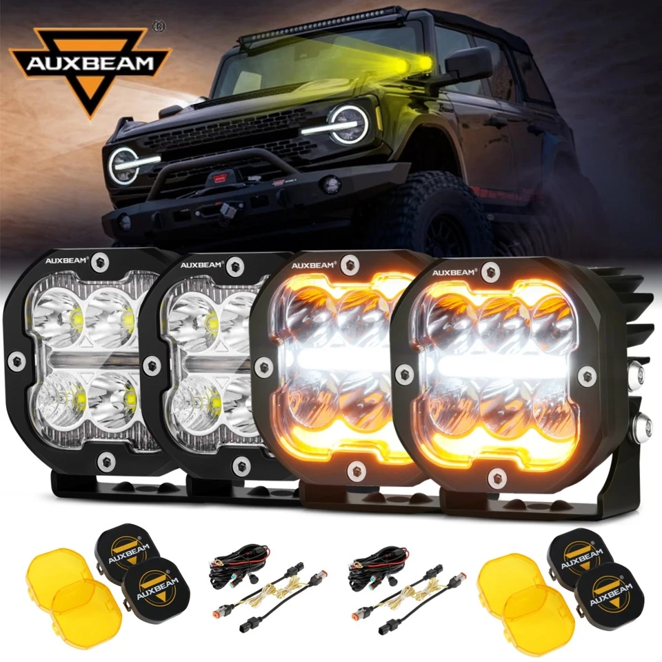Светодиодные капсулы AUXBEAM 4x 3 дюйма дневные ходовые огни и поворотники + 4 желтых и 4 черных крышки - Изображение 1 из 4