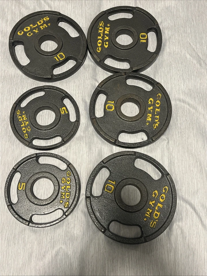 Placas de peso vintage GOLDS GYM 60Lbs total olímpicas de 2" estilo de agarre Foto 1 de 2