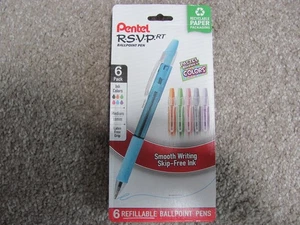 Pentel RSVP RT Pastel Barrel, Retractable Ballpoint Pen 1.0mm Assorted Ink 6-Pk - Picture 1 of 6