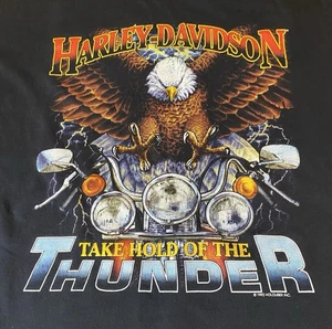 Vintage Harley Davidson T-Shirt 1992 Take Hold Of The Thunder, 3XL - Bild 1 von 6