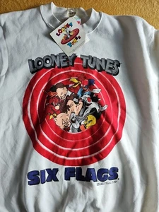 Vintage Six Flags Sweatshirt 90s Looney Tunes 1992 w/Tags Sz L White - Picture 1 of 11