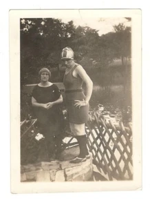 Vintage Photo Woman Antique Swimsuit Bathing Cap 1920's Found Art HMT-1 - Picture 1 of 1