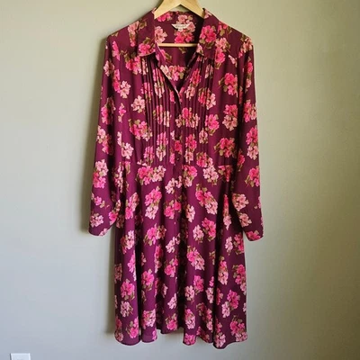 Nanette Lepore Dress Sz 12 Pink Floral Long Sleeve Button Down Sheer Romantic - Image 1 of 4