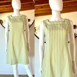 VTG 60'S STRIPED SLEEVELESS SQUARE COLLAR KNEE LENGTH A-LINE DRESS FITS S-S/M - Picture 1 of 9