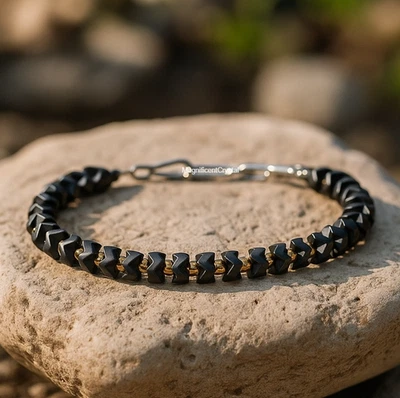 Pulseira de energia de hematita para homens aterramento cura cristal joias presente de Natal - Imagem 1 de 4